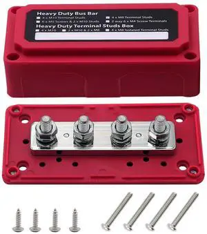 4 x M8 (5/16") Studs Power Distribution Block Bus Bar 12V, Ampper Waterproof HD 200A Marine BusBar Battery Distribution Block W/Cover for Auto Boat Solar (Red) 4 x M8 (5/16") Studs Power Distribution Block Bus Bar 12V, Ampper Waterproof HD 200A Marine BusBar Battery Distribution Block W/Cover for Auto Boat Solar (Red)