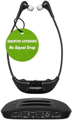 Conqier Wireless TV Headphones - Hear Clearly Without Blaring Volume, Dialogue Enhancement & 3 Tone Modes & 164FT Range Wireless - TV Headphones for Seniors - Television Headsets Left/Ri Conqier Wireless TV Headphones - Hear Clearly Without Blaring Volume, Dialogue Enhancement & 3 Tone Modes & 164FT Range Wireless - TV Headphones for Seniors - Television Headsets Left/Ri