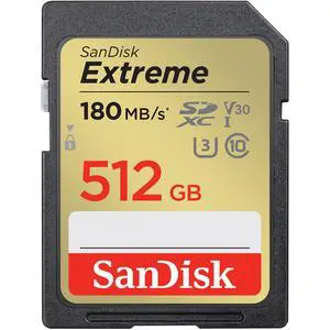 SANDISK 512GB Extreme SDXC UHS-I Memory Card - C10, U3, V30, 4K, UHD, SD Card - SDSDXVV-512G-GNCIN SANDISK 512GB Extreme SDXC UHS-I Memory Card - C10, U3, V30, 4K, UHD, SD Card - SDSDXVV-512G-GNCIN