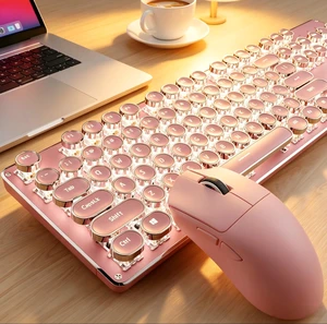 Wireless Keyboard and Mouse Combo, White Backlit Typewriter - Pink Wireless Keyboard and Mouse Combo, White Backlit Typewriter - Pink