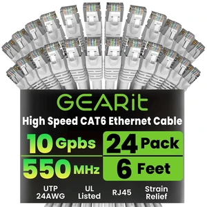 GEARit Cat6 Patch Cables Cat 6 Ethernet Cable 6 ft 24-Pack White GEARit Cat6 Patch Cables Cat 6 Ethernet Cable 6 ft 24-Pack White