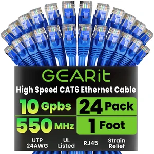 GEARit Cat6 Patch Cables Cat 6 Ethernet Cable 1 ft 24-Pack Blue GEARit Cat6 Patch Cables Cat 6 Ethernet Cable 1 ft 24-Pack Blue