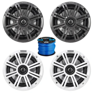 2 Pair (Qty 4) of Kicker KM 6.5" 195 Watt Peak Power Marine Coaxial Boat Speakers with Charcoal and White Grilles, Speaker Wire 2 Pair (Qty 4) of Kicker KM 6.5" 195 Watt Peak Power Marine Coaxial Boat Speakers with Charcoal and White Grilles, Speaker Wire