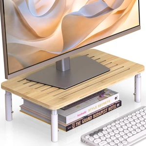 WELL WENG Bamboo Monitor Stand Riser, 4 Adjustable Height,Easy Assembly WELL WENG Bamboo Monitor Stand Riser, 4 Adjustable Height,Easy Assembly