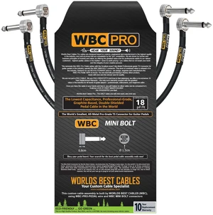 2 Units - 18 Inch - WBC-PRO-PEDAL 22 AWG - Low-Cap (18pF/ft) Pro-Grade Graphite-based - Dual-Shielded Pedal, Effects, Patch, instrument cable with WBC MINI BOLT Ultra-Small Angled TS Plugs 2 Units - 18 Inch - WBC-PRO-PEDAL 22 AWG - Low-Cap (18pF/ft) Pro-Grade Graphite-based - Dual-Shielded Pedal, Effects, Patch, instrument cable with WBC MINI BOLT Ultra-Small Angled TS Plugs