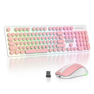 Owpkeenthy Cute Wireless Keyboard and Mouse Backlit, Rechargeable Full-Sized Keyboard with Number Pad Quiet Typewriter 2.4G Plug and Play, Auto Sleep for Home Office (Pink) Owpkeenthy Cute Wireless Keyboard and Mouse Backlit, Rechargeable Full-Sized Keyboard with Number Pad Quiet Typewriter 2.4G Plug and Play, Auto Sleep for Home Office (Pink)