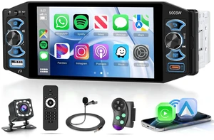 Single Din Car Stereo 5 Inch IPS Touchscreen Wired Wireless Carplay Android Auto Mirror Link FM AM RDS Bluetooth Hands Free Audio Player Steering Wheel Control Backup Camera Single Din Car Stereo 5 Inch IPS Touchscreen Wired Wireless Carplay Android Auto Mirror Link FM AM RDS Bluetooth Hands Free Audio Player Steering Wheel Control Backup Camera