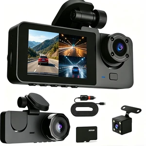 3 Channel Dash Cam Front Rear and Inside, 1080P FHD Car Camera with 32GB MMC Card, Night Vision, Parking Monitor, G-Sensor, Motion Detection, Loop Recording for Cars, SUVs, Trucks 3 Channel Dash Cam Front Rear and Inside, 1080P FHD Car Camera with 32GB MMC Card, Night Vision, Parking Monitor, G-Sensor, Motion Detection, Loop Recording for Cars, SUVs, Trucks