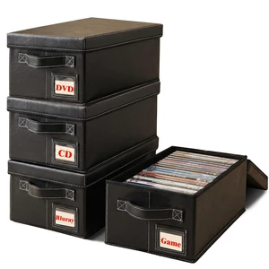 PUTNATRUE DVD Storage Boxes with Lid, 4 Pack Holds 104 DVD Cases Total, Stackable Leather Media Organizer for Blu ray, Video Game, CDs PUTNATRUE DVD Storage Boxes with Lid, 4 Pack Holds 104 DVD Cases Total, Stackable Leather Media Organizer for Blu ray, Video Game, CDs