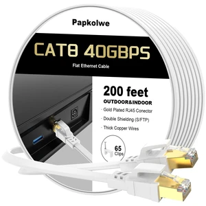 Papkolwe Cat 8 Ethernet Cable 200 ft, Shielded RJ45 Flat Network LAN Cable Papkolwe Cat 8 Ethernet Cable 200 ft, Shielded RJ45 Flat Network LAN Cable
