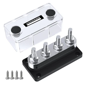 AMOMD 600A High Current Bus Bar Nickel Plated Copper Distribution Block with 4 Studs (3/8 inch) M10 Ideal for Negative Electrical Battery Ground Buss Bar with Cover 300 V AC/12-48 V DC (Black) AMOMD 600A High Current Bus Bar Nickel Plated Copper Distribution Block with 4 Studs (3/8 inch) M10 Ideal for Negative Electrical Battery Ground Buss Bar with Cover 300 V AC/12-48 V DC (Black)