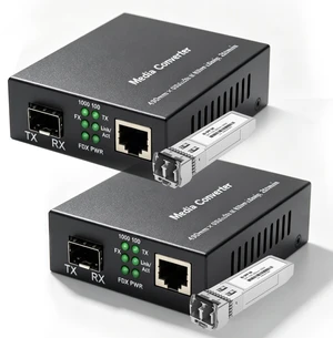 A Pair of Gigabit Fiber Media Converter with 2 Packs Gigabit SFP LC Modules 20KM Single-Mode, 1.25G/s Fiber to Ethernet Converter, Gigabit SFP to RJ45 10/100/1000M, SMF, 1310nm A Pair of Gigabit Fiber Media Converter with 2 Packs Gigabit SFP LC Modules 20KM Single-Mode, 1.25G/s Fiber to Ethernet Converter, Gigabit SFP to RJ45 10/100/1000M, SMF, 1310nm