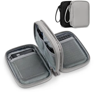 Dual Hard Drive Case Double Layers 2.5 inch External Drive Storage Carrying Bag Waterproof Shockproof for Organizing HDD and Electronic Accessories, PU Leather Gray Dual Hard Drive Case Double Layers 2.5 inch External Drive Storage Carrying Bag Waterproof Shockproof for Organizing HDD and Electronic Accessories, PU Leather Gray