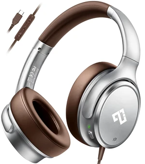 USB C Wired Headphones Active Noise Canceling Headphone Over Ear-Brown USB C Wired Headphones Active Noise Canceling Headphone Over Ear-Brown