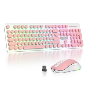 Fogruaden Rechargeable Wireless Keyboard and Mouse, Backlit Cute Keyboard and Mouse Combo with Retro Round Keycap, 2.4G Connectivity for Windows PC, Laptop, Desktops, Computer(Pink) Fogruaden Rechargeable Wireless Keyboard and Mouse, Backlit Cute Keyboard and Mouse Combo with Retro Round Keycap, 2.4G Connectivity for Windows PC, Laptop, Desktops, Computer(Pink)