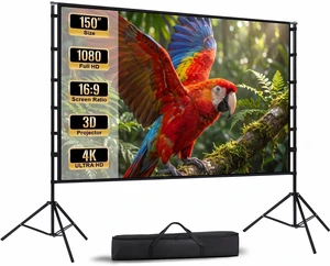 Outdoor Projector Screen with Stand - 150 Inch Portable Projector Screen Outdoor Indoor Projection Screens 16:9 4K HD Movie Screens with Carry Bag Lightweight Movie Night Supplies Outdoor Projector Screen with Stand - 150 Inch Portable Projector Screen Outdoor Indoor Projection Screens 16:9 4K HD Movie Screens with Carry Bag Lightweight Movie Night Supplies