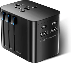 International Plug Adapter with 2 USB A and 2 USB C Ports International Plug Adapter with 2 USB A and 2 USB C Ports