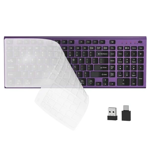 FENIFOX Wireless Keyboard, Silent Flat Soft Cover with Number Pad (Black and Purple) FENIFOX Wireless Keyboard, Silent Flat Soft Cover with Number Pad (Black and Purple)