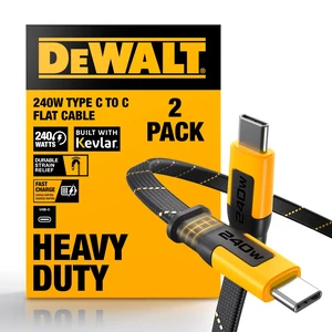 DEWALT Heavy Duty USB C to USB C Fast Charging Cables w/Kevlar Flat 240W USBC to USBC Charge Cables High Speed Type C Charging for iPhone 17,18,16,15 Series, Samsung Galaxy, MacBook, Pixel, 2-Pa DEWALT Heavy Duty USB C to USB C Fast Charging Cables w/Kevlar Flat 240W USBC to USBC Charge Cables High Speed Type C Charging for iPhone 17,18,16,15 Series, Samsung Galaxy, MacBook, Pixel, 2-Pa