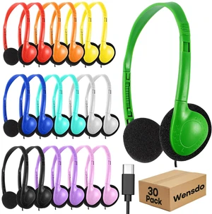 Classroom USB C Headphones 30 Pack Bulk for School Kids, Wholesale Durable Wired On-Ear Type C Headset for K-12 Students, Compatible with Chromebook Laptop Tablet PC Smartphones (HY857C, 30 Mi Classroom USB C Headphones 30 Pack Bulk for School Kids, Wholesale Durable Wired On-Ear Type C Headset for K-12 Students, Compatible with Chromebook Laptop Tablet PC Smartphones (HY857C, 30 Mi