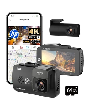 HP P70 Black Dual Dash Cam Front and Rear, STARVIS 2 Sensor, 4K Front + FHD Rear Loop Recording, GPS, Free 64GB Card, 3" IPS Screen, 24HR Parking Mode, App Control, 5GHz WiFi, Night Vision HP P70 Black Dual Dash Cam Front and Rear, STARVIS 2 Sensor, 4K Front + FHD Rear Loop Recording, GPS, Free 64GB Card, 3" IPS Screen, 24HR Parking Mode, App Control, 5GHz WiFi, Night Vision