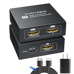 4K@60Hz HDMI Splitter 1 in 2 Out for TV & Soundbar w/ 4Ft HDMI Cable, HDCP 2.2 Bypass, HDMI Audio Splitter Support Dolby Vision/Atmos 7.1ch, Downscale 4K/1080P Sync, 1080P@120Hz, 2K@144Hz for PS5,Ro 4K@60Hz HDMI Splitter 1 in 2 Out for TV & Soundbar w/ 4Ft HDMI Cable, HDCP 2.2 Bypass, HDMI Audio Splitter Support Dolby Vision/Atmos 7.1ch, Downscale 4K/1080P Sync, 1080P@120Hz, 2K@144Hz for PS5,Ro