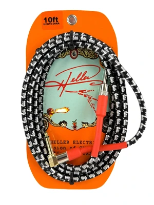 Heller Electric Braid-Matrix Guitar Cable, 10ft, Black & Silver Tweed, Straight to Right-Angle 1/4" Plugs, 20AWG OFC, 99% Shielded Heller Electric Braid-Matrix Guitar Cable, 10ft, Black & Silver Tweed, Straight to Right-Angle 1/4" Plugs, 20AWG OFC, 99% Shielded