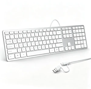Wired Keyboard for Mac, Ultra-Slim Silent Keyboard with USB & Type-C Dual Interface 2-in-1 Cable, Silent Keyboard Full Size with Numeric Keypad, Compatible with A-pple MacBook Pro/Air iMac Pro/mini Wired Keyboard for Mac, Ultra-Slim Silent Keyboard with USB & Type-C Dual Interface 2-in-1 Cable, Silent Keyboard Full Size with Numeric Keypad, Compatible with A-pple MacBook Pro/Air iMac Pro/mini