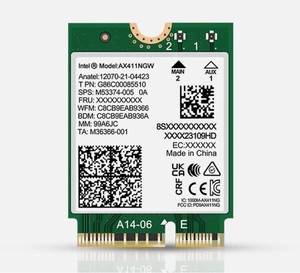 Intel AX411.NGWG.NVX. Intel Killer IEEE 802.11ax Bluetooth 5.3 Tri Band Wi-Fi/Bluetooth Combo Adapter M.2 2230 for Server Intel AX411.NGWG.NVX. Intel Killer IEEE 802.11ax Bluetooth 5.3 Tri Band Wi-Fi/Bluetooth Combo Adapter M.2 2230 for Server