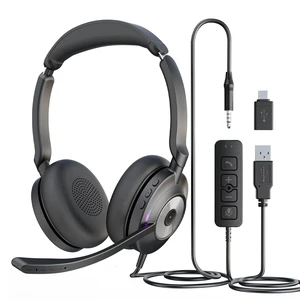 Wired Headset with Microphone for PC, 3.5mm Headset with USB-A & USB-C Jack, Noise Cancelling Mic USB Headset with In-Line Mute, Computer Headphone for Call Center, Work, Laptop, Teams, Office Calls Wired Headset with Microphone for PC, 3.5mm Headset with USB-A & USB-C Jack, Noise Cancelling Mic USB Headset with In-Line Mute, Computer Headphone for Call Center, Work, Laptop, Teams, Office Calls