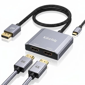 Kderfolg DisplayPort to Dual HDMI Splitter 1 in 2 Out, 4K 60Hz DP 1.4 to HDMI 2.0 Adapter for PC/Laptop Monitors (Windows Extended Mode ^^ MacOS Mirror Only) - Grey Kderfolg DisplayPort to Dual HDMI Splitter 1 in 2 Out, 4K 60Hz DP 1.4 to HDMI 2.0 Adapter for PC/Laptop Monitors (Windows Extended Mode ^^ MacOS Mirror Only) - Grey