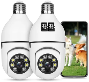 OFYOO Light Bulb Security Camera with Night Vision,Motion Detection,360 Remote Viewing,Real-Time Alerts for Home Safety,Indoor and Outdoor Cam,2 Packs with 2pcs 32G Memory Card,0 Monthly Fee OFYOO Light Bulb Security Camera with Night Vision,Motion Detection,360 Remote Viewing,Real-Time Alerts for Home Safety,Indoor and Outdoor Cam,2 Packs with 2pcs 32G Memory Card,0 Monthly Fee