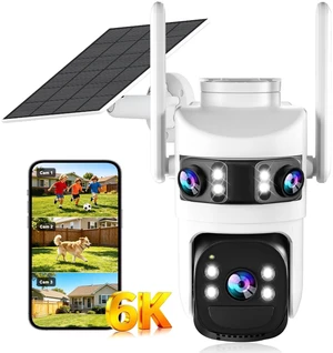8MP 6K Triple Lens Solar Security Camera Outdoor Wireless, Dual-Band 5GHz/2.4GHz WiFi PTZ Camera, Color Night Vision, PIR Human Detection, Auto Tracking, 2-Way Audio for Home, Yard, Garage, Far 8MP 6K Triple Lens Solar Security Camera Outdoor Wireless, Dual-Band 5GHz/2.4GHz WiFi PTZ Camera, Color Night Vision, PIR Human Detection, Auto Tracking, 2-Way Audio for Home, Yard, Garage, Far
