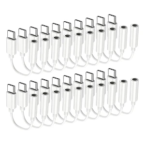 USB C to 3.5mm Headphone Jack Adapter 20-Pack, HiFi Type C to AUX, White USB C to 3.5mm Headphone Jack Adapter 20-Pack, HiFi Type C to AUX, White