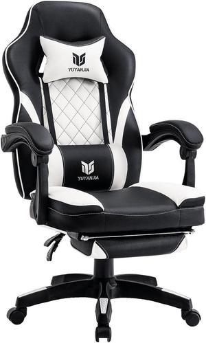Gaming Chair, Gaming Chair with Footrest, Computer Gaming Chair for Kids, Big and Tall Gaming Desk Chair, Comfortable Reclining Gaming Chair for Heavy People,Heavy Duty Gaming Chair for Adults White
