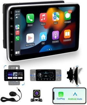 KSPIV 10.1 Inch Android 13 Single Din Universal Car Stereo with 180-Degree Rotation Screen Autoradio Featuring Apple Carplay, Android Auto, GPS Navigation, Bluetooth 5.0, and Backup Camera