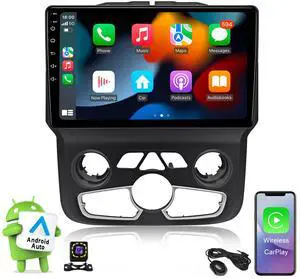 KSPIV 9 inch Car Stereo for Dodge RAM Pickup 1500 2500 3500 2013-2018 Radio, Wireless CarPlay Android Auto,Android Head Unit with GPS Navigation 2+64G/4+64G HD Backup Camera(Only fit Automatic AC)