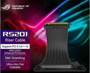 Asus RS201 ROG Strix Riser Cable with 240 mm,support for PCI-E 4.0X16,Ultra-Thin Design,EMI Anti-Electromagnetic Interference (OEM packaging)