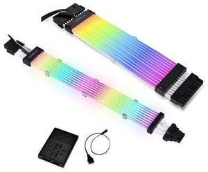 LIAN LI STRIMER PLUS V2 24 Pin and SA STRIMER PLUS V2 16-8 (12+4 pins to 12+4 pins) Combo,Addressable RGB Power Extension Cable and Addressable RGB VGA Power Cable,Include Controller for L-Conne