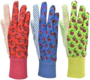 G & F 1852-3 Women Soft Jersey Garden Gloves, Women Work Gloves, 3-Pairs Green/Red/Blue per Pack