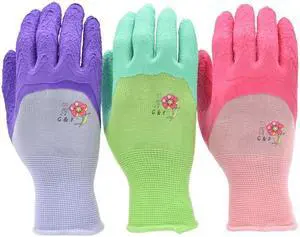 G & F Women Garden Gloves 2030, Micro Foam Nylon Latex Coated, 3 Pairs Assorted