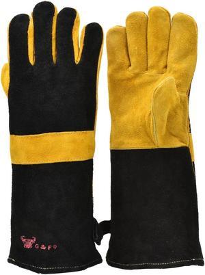 G & F Grain Leather Gloves Cotton lining, BBQ Gloves, Extra Long Sleeve