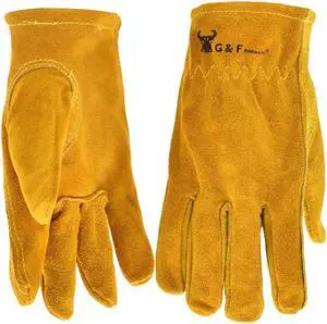 G & F Products Kids Leather Work Gloves, Keystone Thumb, Size Medium Brown