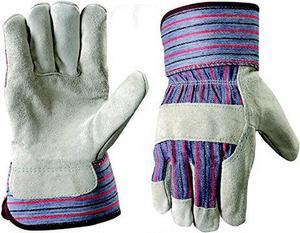 G & F Cowhide Leather Palm Work Gloves, Rubberized Safety Cuff, 5 Pack, Size Large