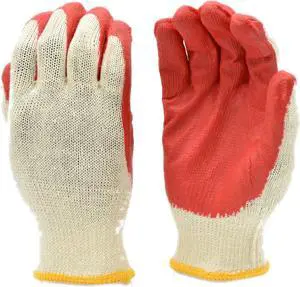 G & F Products Gloves 3106-300 Economical String Knit Latex Dipped Palm Gloves, Nitrile Coated Work Gloves for General Purpose, One Size, Red (Pack of 300)