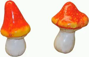 G & F 10042 MiniGardenn Fairy Garden Miniature Premium Collection Life Size Mushroom Statue (Set of 2), Orange