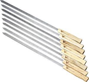 17-Inch Long, Large Stainless Steel Brazilian-style BBQ Skewers with hardwood Handle, Kebab Kabob Skewers, 3/8 Inch Wide Blade, Set of 8 Skewer with heavy-duty Travel Bag