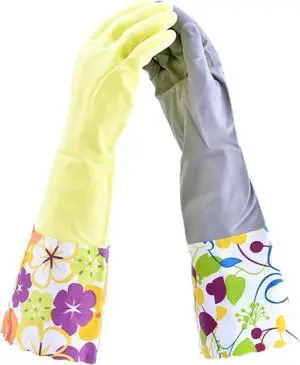 2 PAIRS Household Gloves Latex Free Cleaning Gloves with Soft Lining Long Cuff 15" & Grip