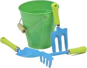 G & F Products 10051 JustForKids Kids Water Pail with Garden Tools Set, Green