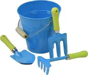 G & F Products 10051 JustForKids Kids Water Pail with Garden Tools Set, Blue,4 pieces